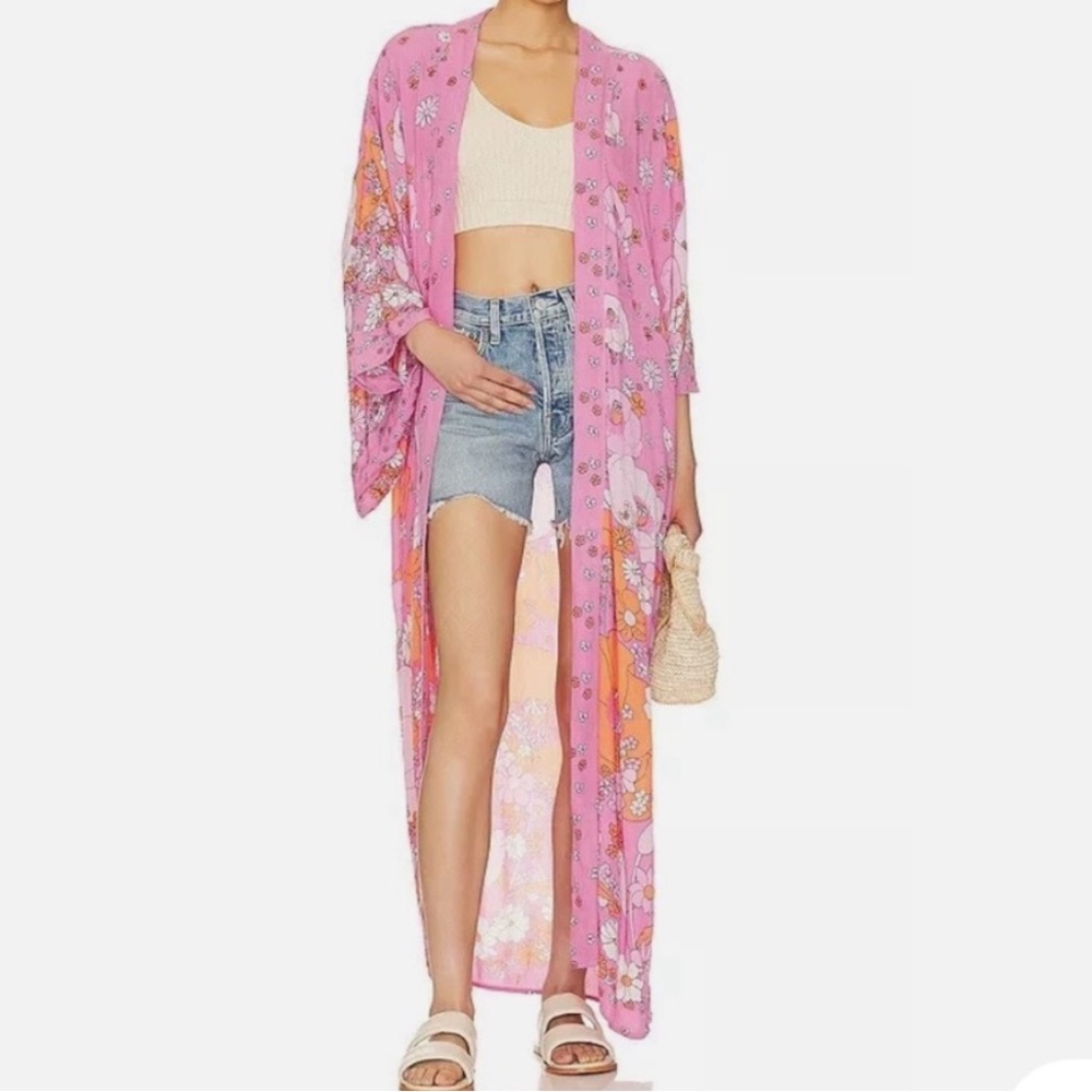 Free People Hidden Hills Maxi Kimono in Blossom Combo